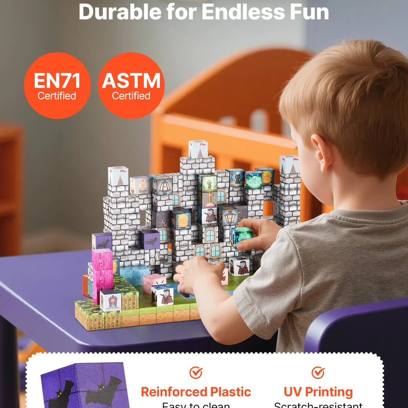 VEVOR magnētisko kluču komplekts, 100 gab., “Kapsētas zombiju” tēma, magnētiskie būvkubi bērniem; STEM Montessori sensorā rotaļlieta bērniem no 3 gadu vecuma