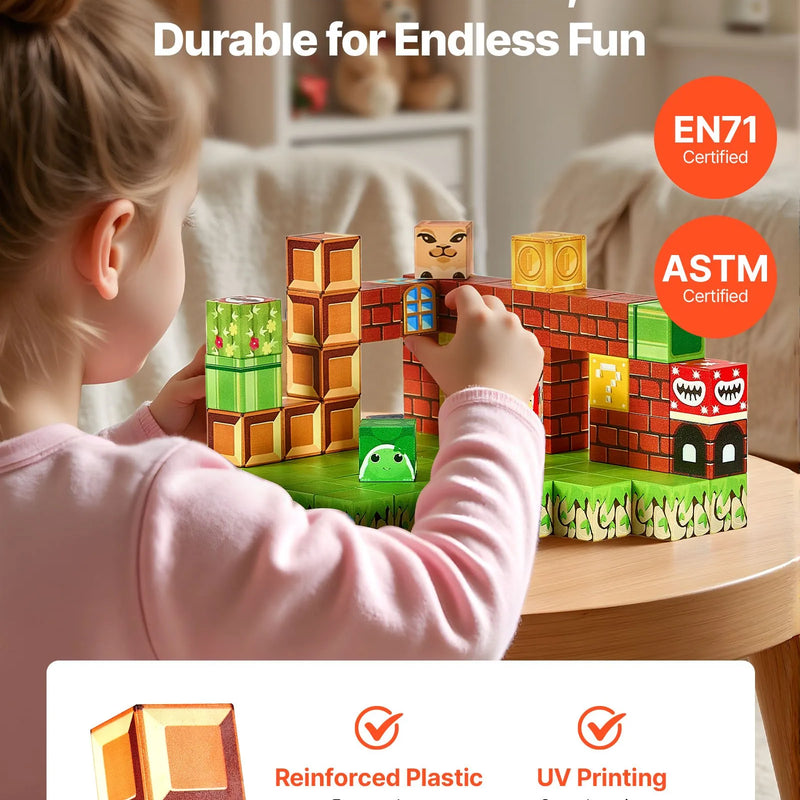 VEVOR magnētisko kluču komplekts, 100 gab., bērnu konstrukciju magnētiskie kubi; STEM Montessori sensorā rotaļlieta bērniem no 3 gadu vecuma