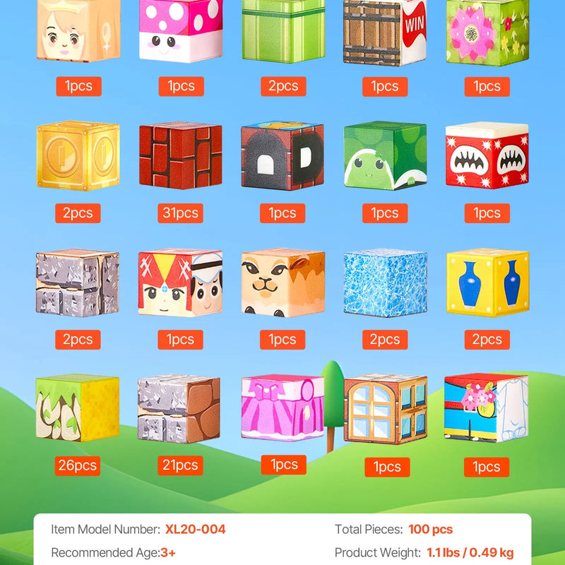 VEVOR magnētisko kluču komplekts, 100 gab., bērnu konstrukciju magnētiskie kubi; STEM Montessori sensorā rotaļlieta bērniem no 3 gadu vecuma