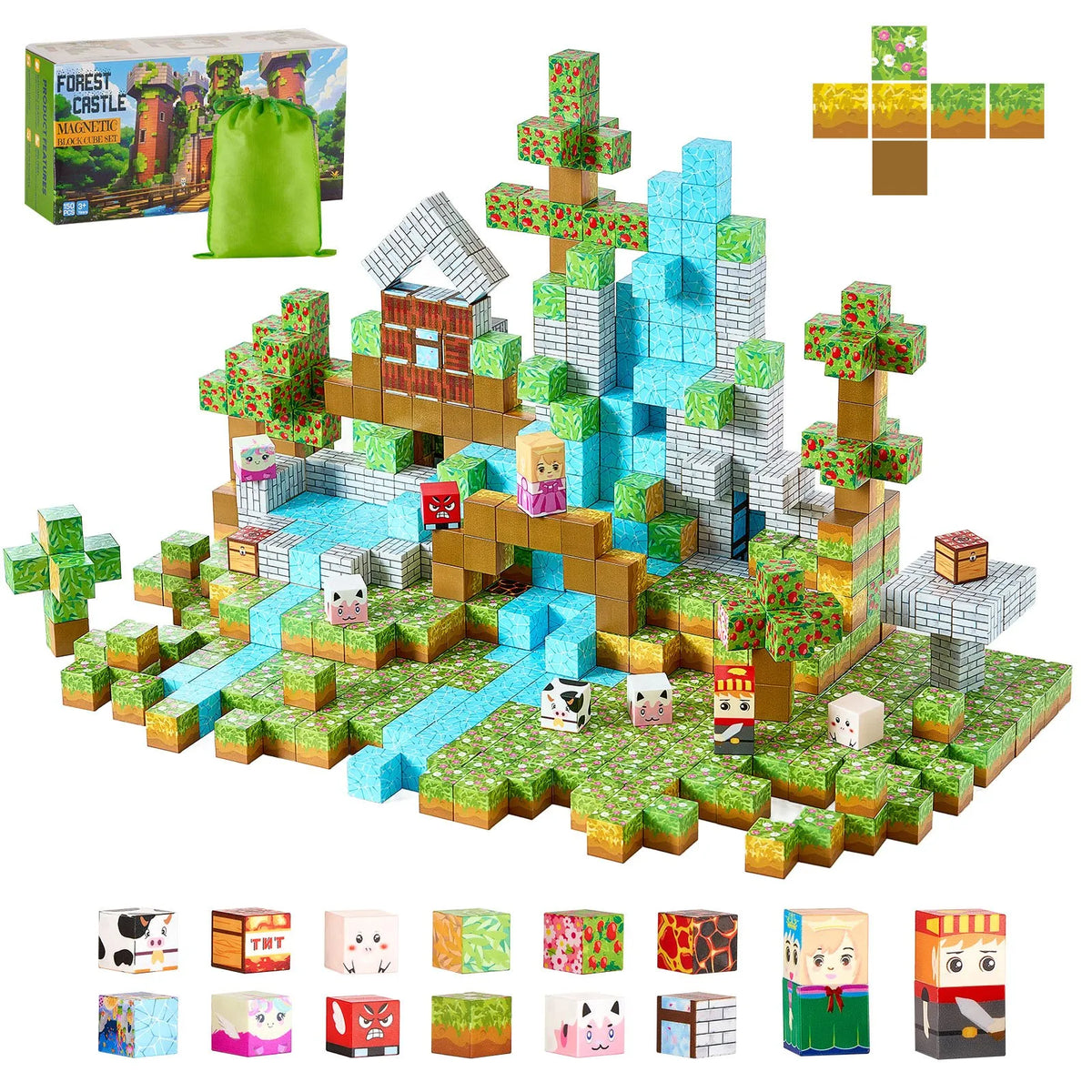 VEVOR Magnetic Building Blocks 150 Pieces Forest Castle STEM Montessori 3+ Years