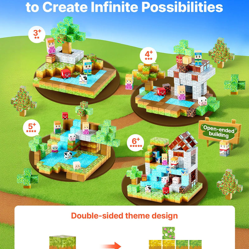 VEVOR magnētisko būvkluču komplekts, 150 gab., Forest Castle tematika, STEM Montessori attīstošās rotaļlietas bērniem, konstrukciju un kaudzē likšanas rotaļlieta zēniem un meitenēm no 3+ gadiem, lieliska dāvana svētkos