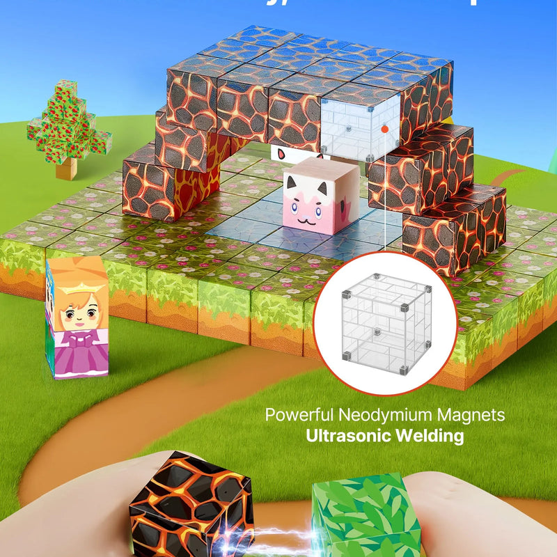 VEVOR magnētisko būvkluču komplekts, 150 gab., Forest Castle tematika, STEM Montessori attīstošās rotaļlietas bērniem, konstrukciju un kaudzē likšanas rotaļlieta zēniem un meitenēm no 3+ gadiem, lieliska dāvana svētkos