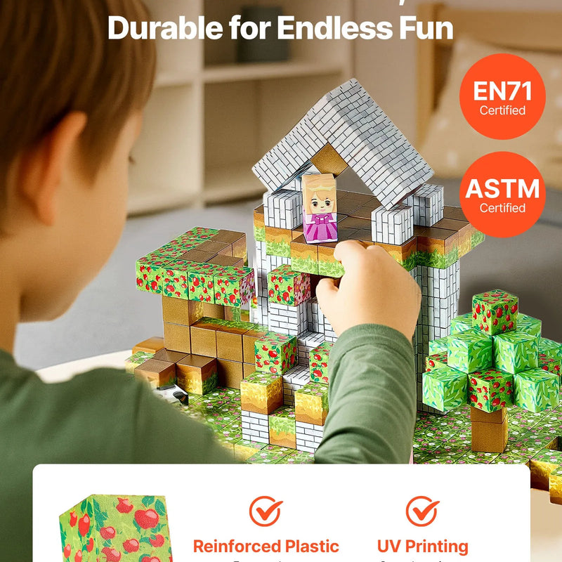 VEVOR magnētisko būvkluču komplekts, 150 gab., Forest Castle tematika, STEM Montessori attīstošās rotaļlietas bērniem, konstrukciju un kaudzē likšanas rotaļlieta zēniem un meitenēm no 3+ gadiem, lieliska dāvana svētkos