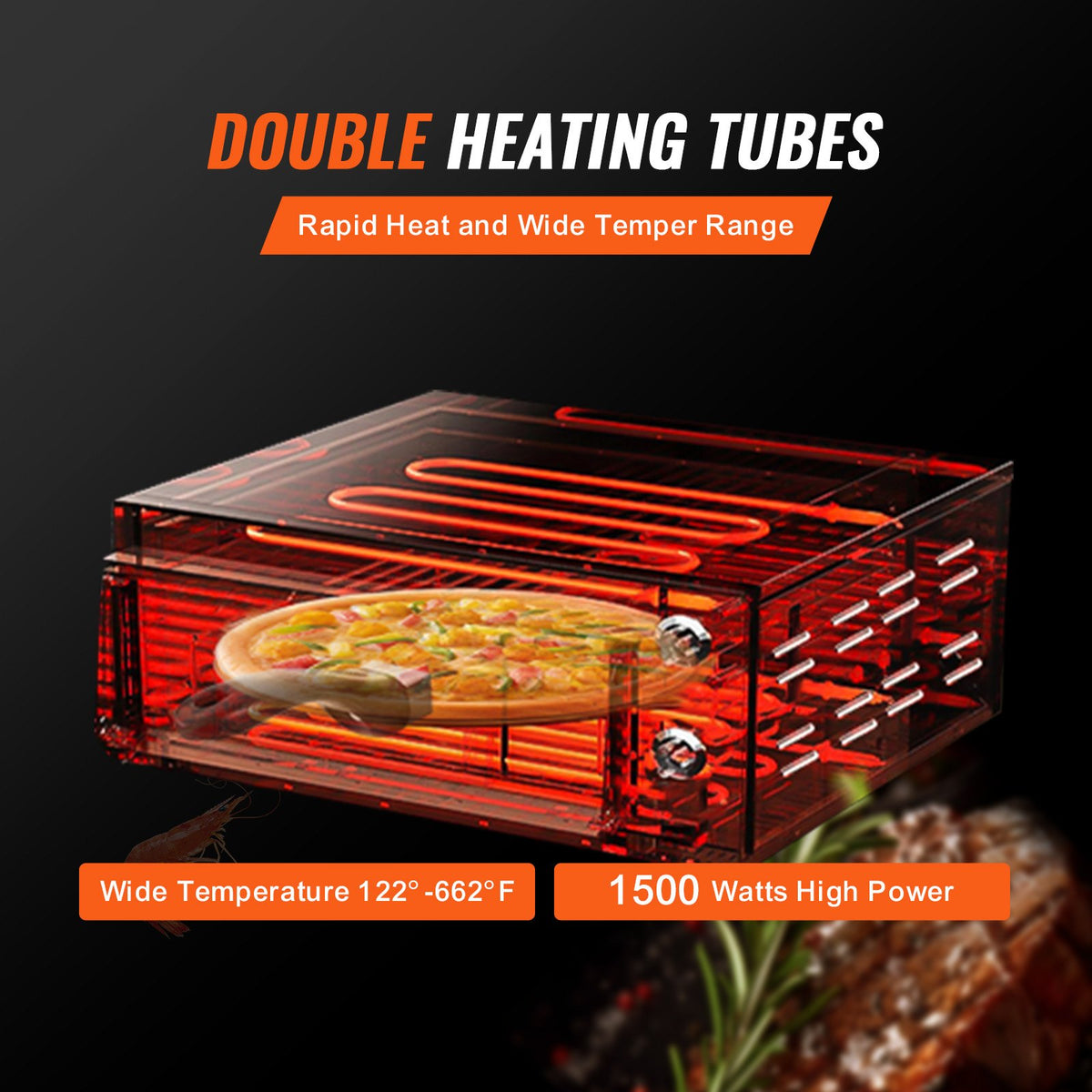 VEVOR Electric Pizza Oven 30 cm, 1500 W, Adjustable Temperature, 120 min Timer