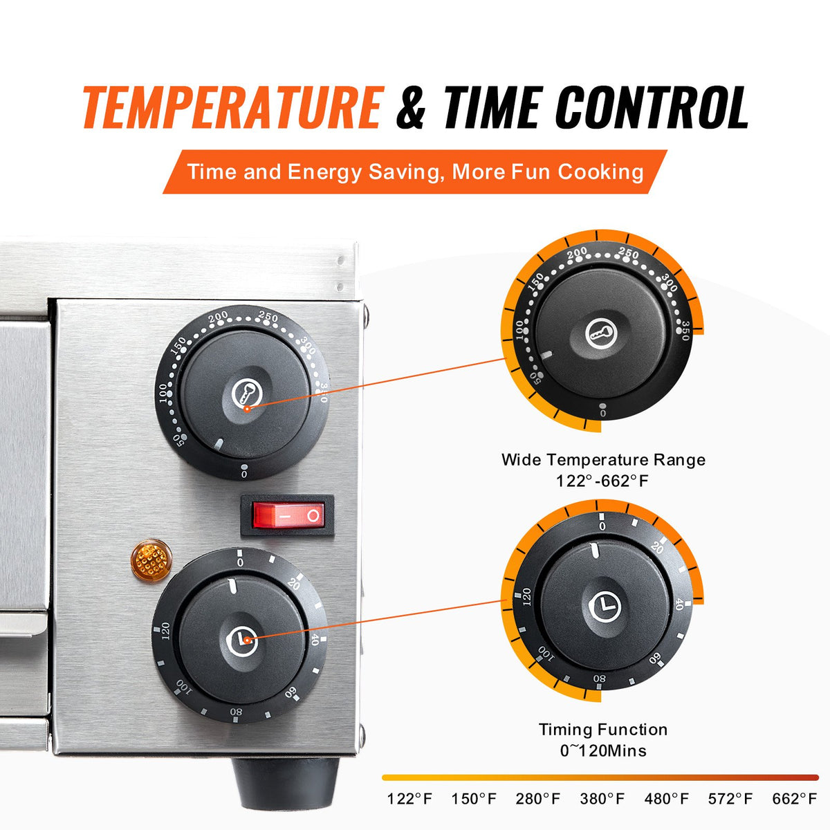 VEVOR Electric Pizza Oven 30 cm, 1500 W, Adjustable Temperature, 120 min Timer