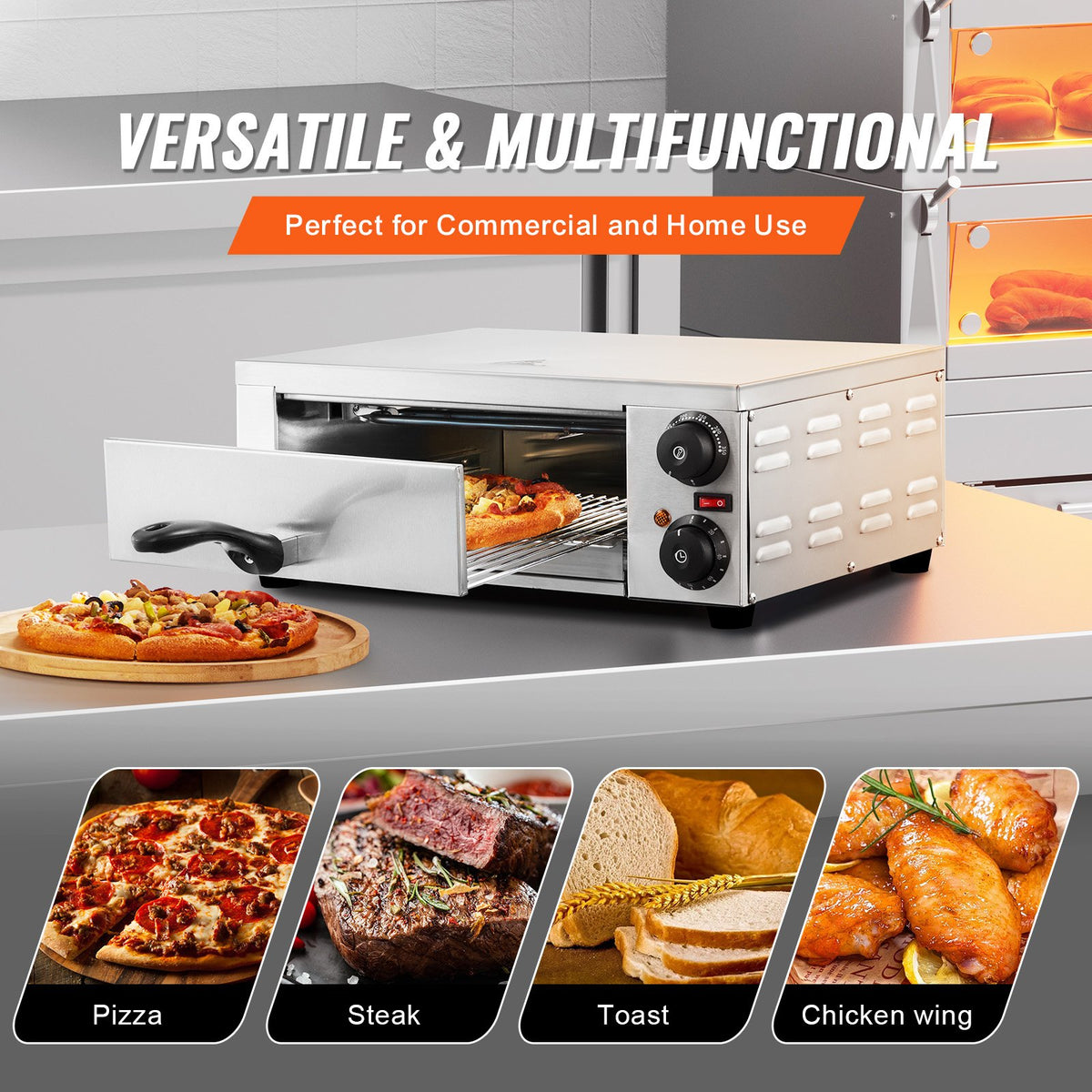 VEVOR Electric Pizza Oven 30 cm, 1500 W, Adjustable Temperature, 120 min Timer