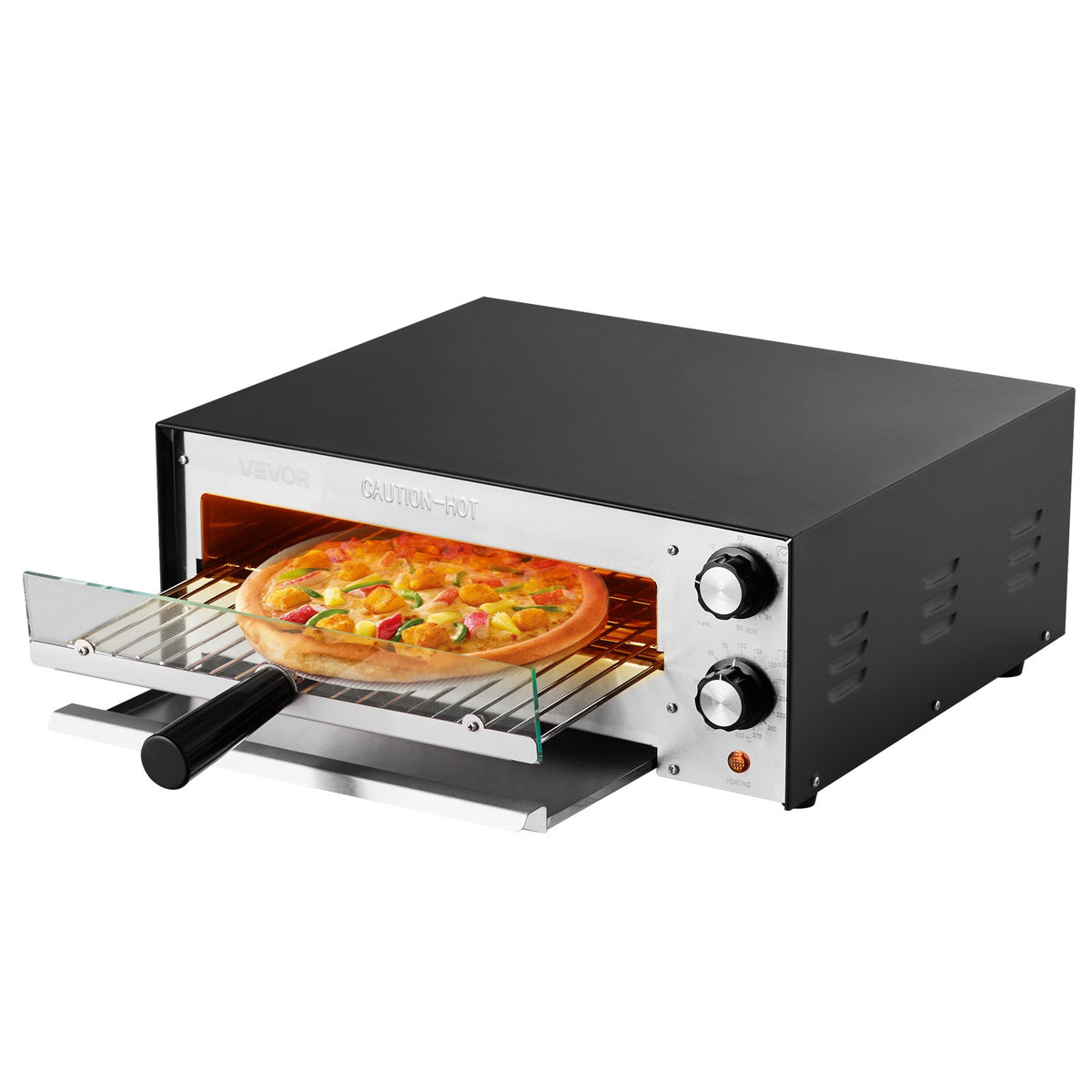 VEVOR Electric Pizza Oven 30 cm, 1450 W, Dual Heating Tube, with Timer and Crumb Tray, Tabletop