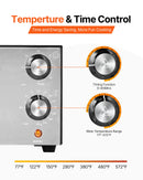 Elektriskā picas krāsns, 30 cm galda virsmas, 1450 W, temperatūras un taimera regulēšana, dubultā sildcaurule, drupaču trauks