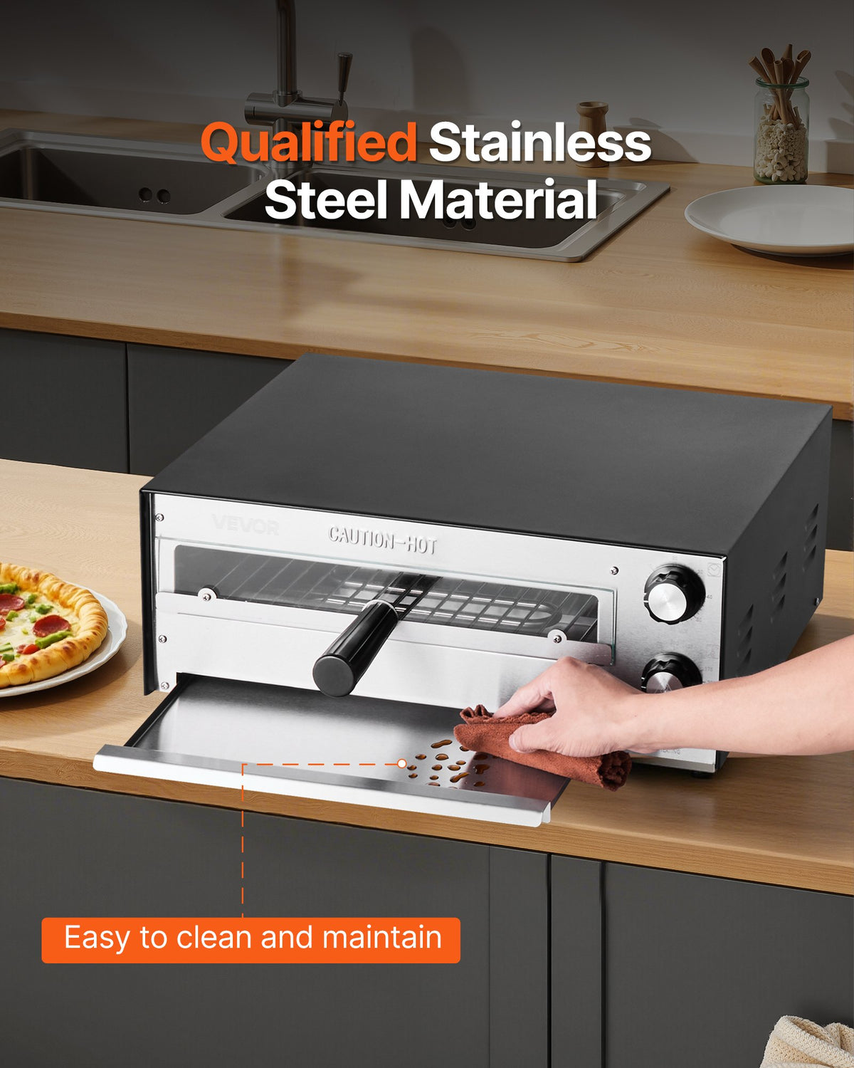 VEVOR Electric Pizza Oven 30 cm, 1450 W, Dual Heating Tube, with Timer and Crumb Tray, Tabletop