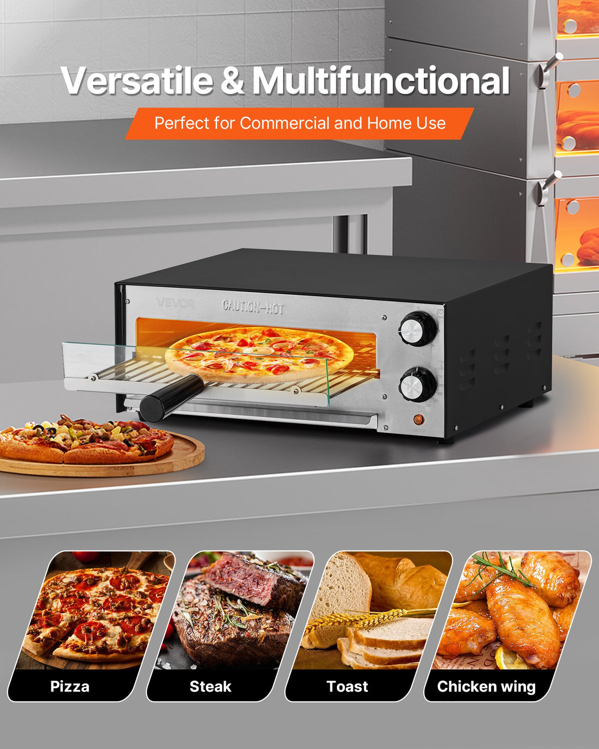 VEVOR Electric Pizza Oven 30 cm, 1450 W, Dual Heating Tube, with Timer and Crumb Tray, Tabletop