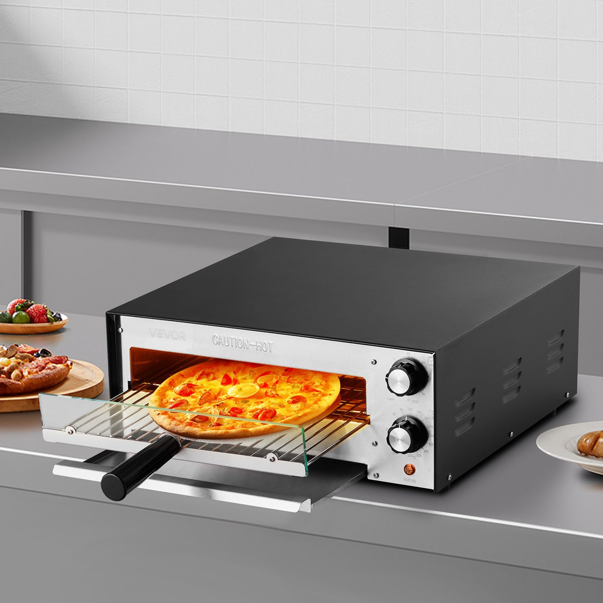 VEVOR Electric Pizza Oven 30 cm, 1450 W, Dual Heating Tube, with Timer and Crumb Tray, Tabletop