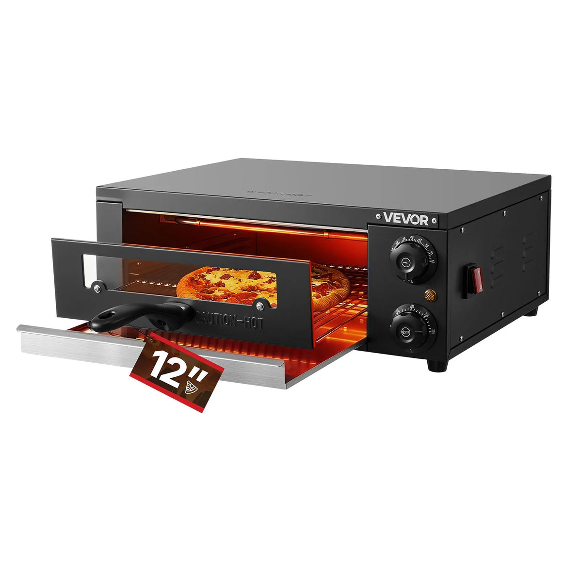 VEVOR elektriskā picas krāsns 30 cm, 1450 W, 25–300 °C, ar taimeri un grila resti, galda