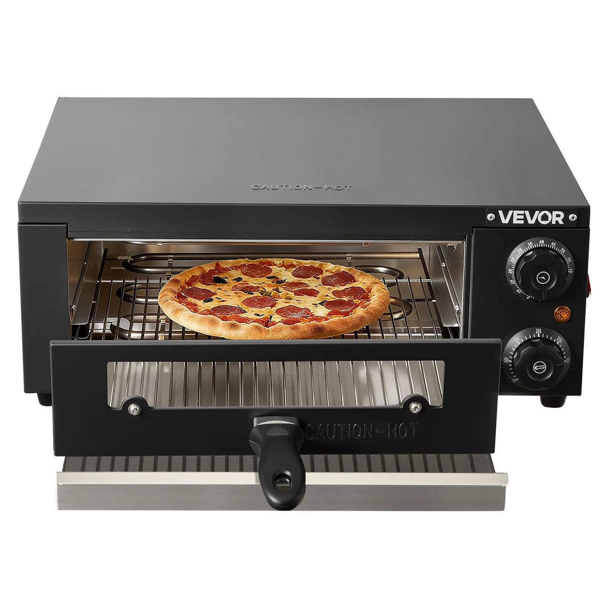 VEVOR elektriskā picas krāsns 30 cm, 1450 W, 25–300 °C, ar taimeri un grila resti, galda