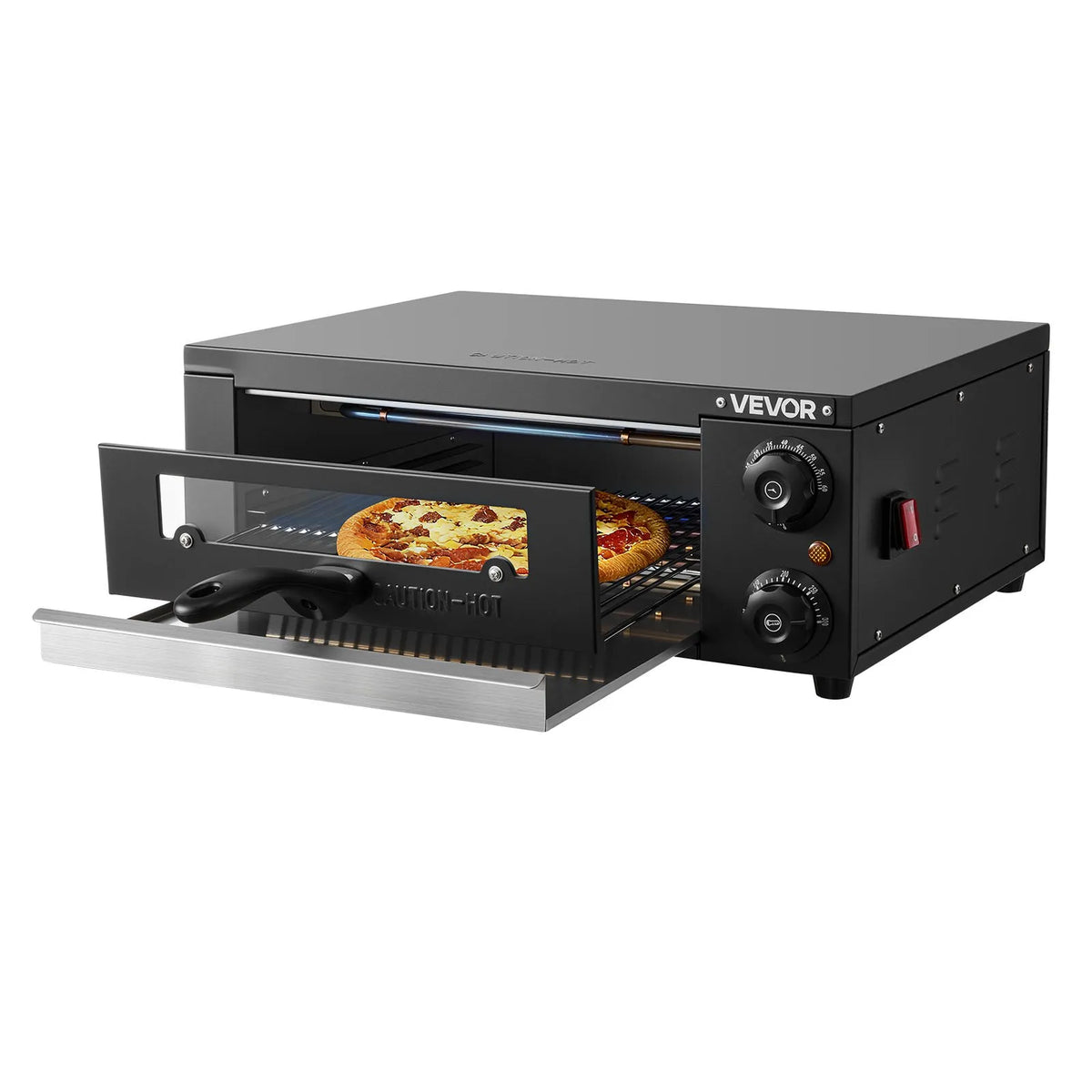 VEVOR elektriskā picas krāsns 30 cm, 1450 W, 25–300 °C, ar taimeri un grila resti, galda