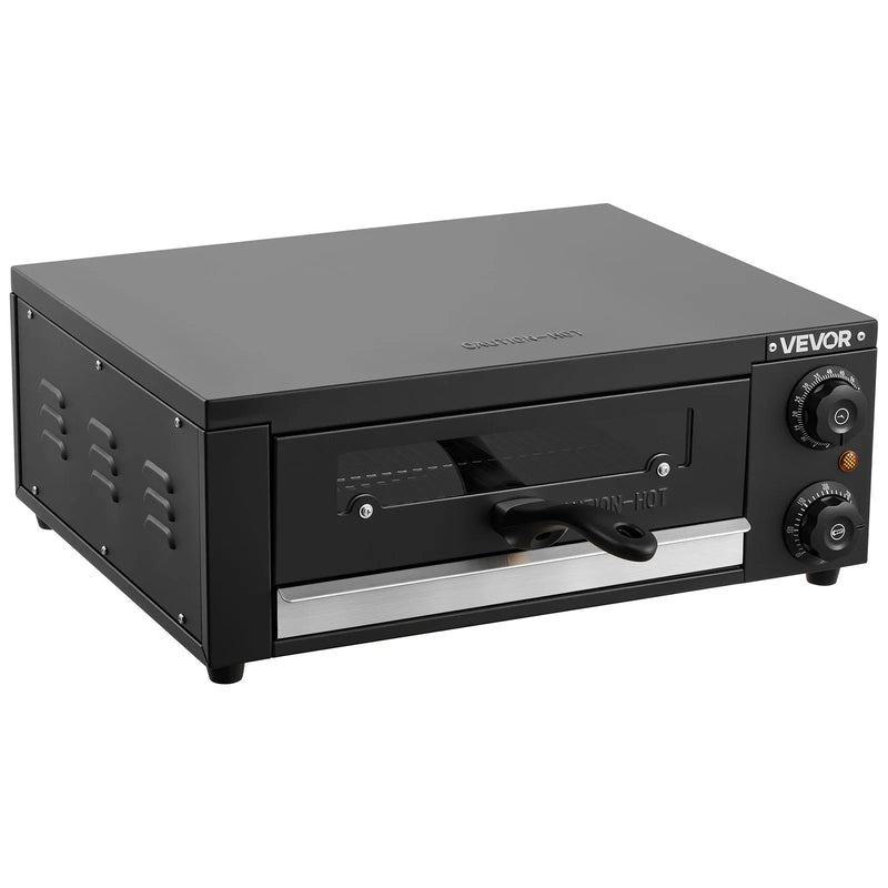 VEVOR elektriskā picu krāsns, 304,8 mm darbgalds, temperatūras diapazons 25–300 °C, 1450 W, ar taimeri un temperatūras kontroli, divkāršu siltuma cauruļu sistēmu un grila resti, picu gatavošanai virtuvē un komerciāliem mērķiem