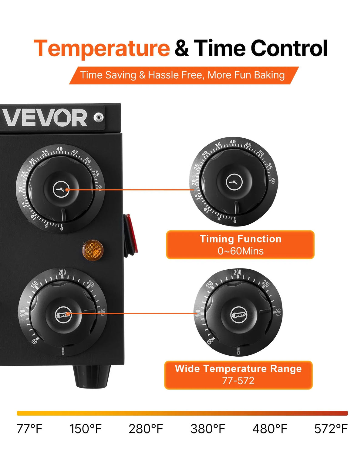VEVOR elektriskā picas krāsns 30 cm, 1450 W, 25–300 °C, ar taimeri un grila resti, galda