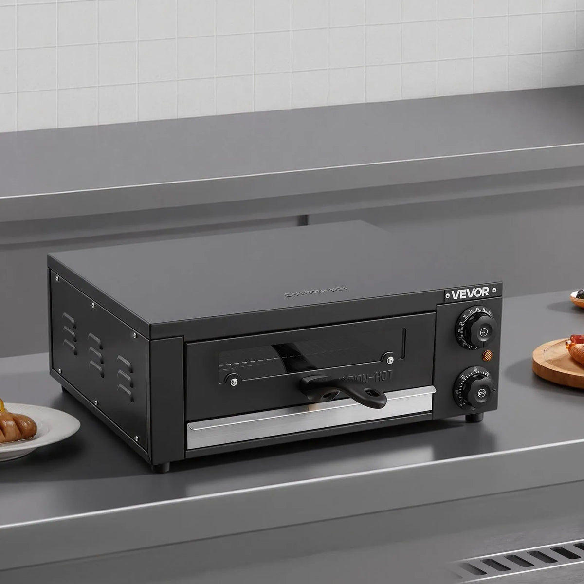 VEVOR elektriskā picas krāsns 30 cm, 1450 W, 25–300 °C, ar taimeri un grila resti, galda