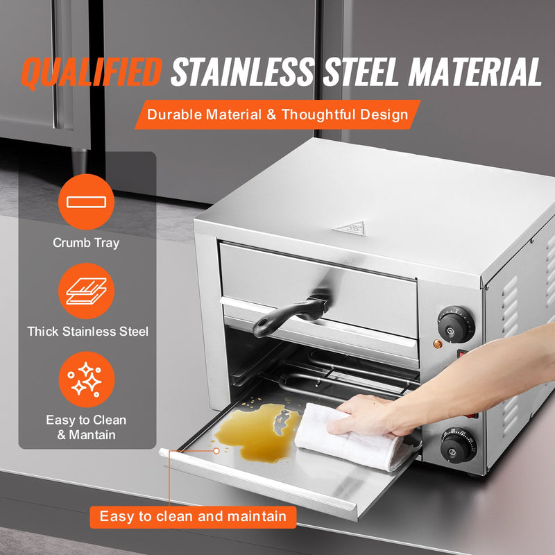 VEVOR 30,4 cm elektriskā galda picas krāsns ar regulējamu temperatūru un 0–120 minūšu taimeri