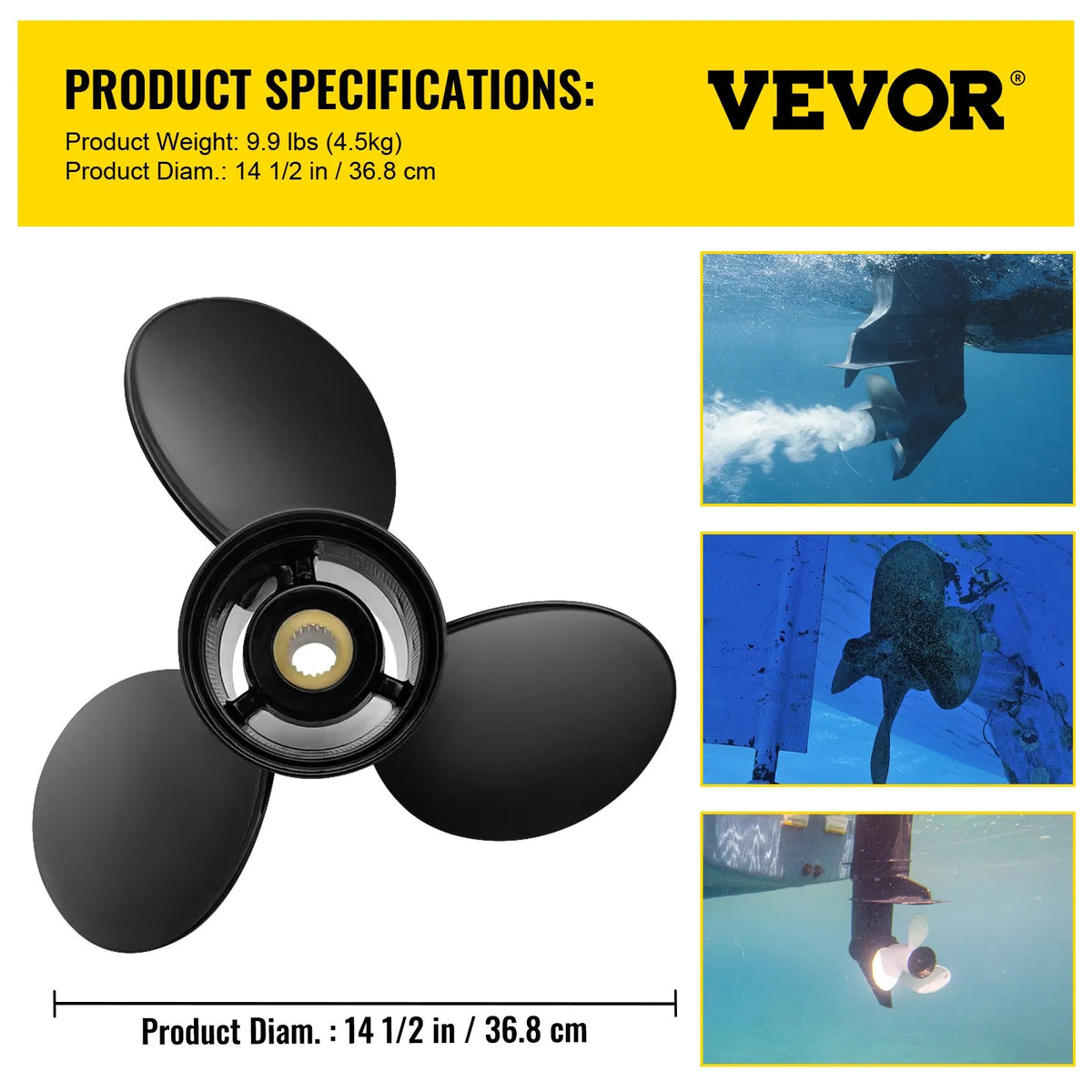 Aluminium Propeller 3-Blade, 36.8 × 48.3 cm, 19 Teeth, RH, Compatible with Volvo Penta SX