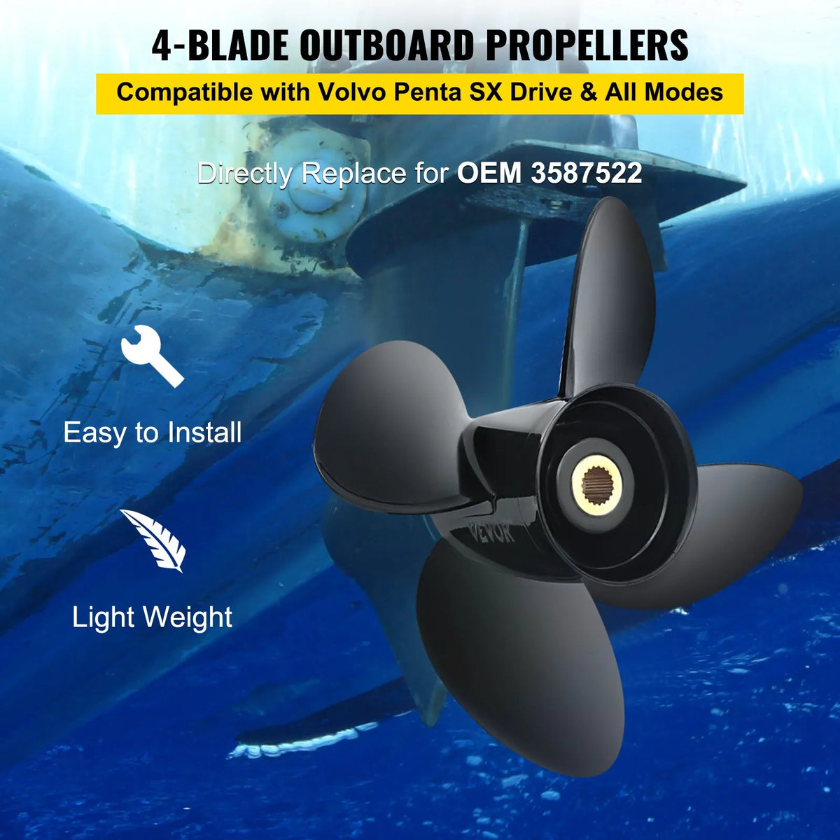 Aluminium Propeller 4-Blade, 36.2 × 48.3 cm, 19 Teeth, RH, Compatible with Volvo Penta SX