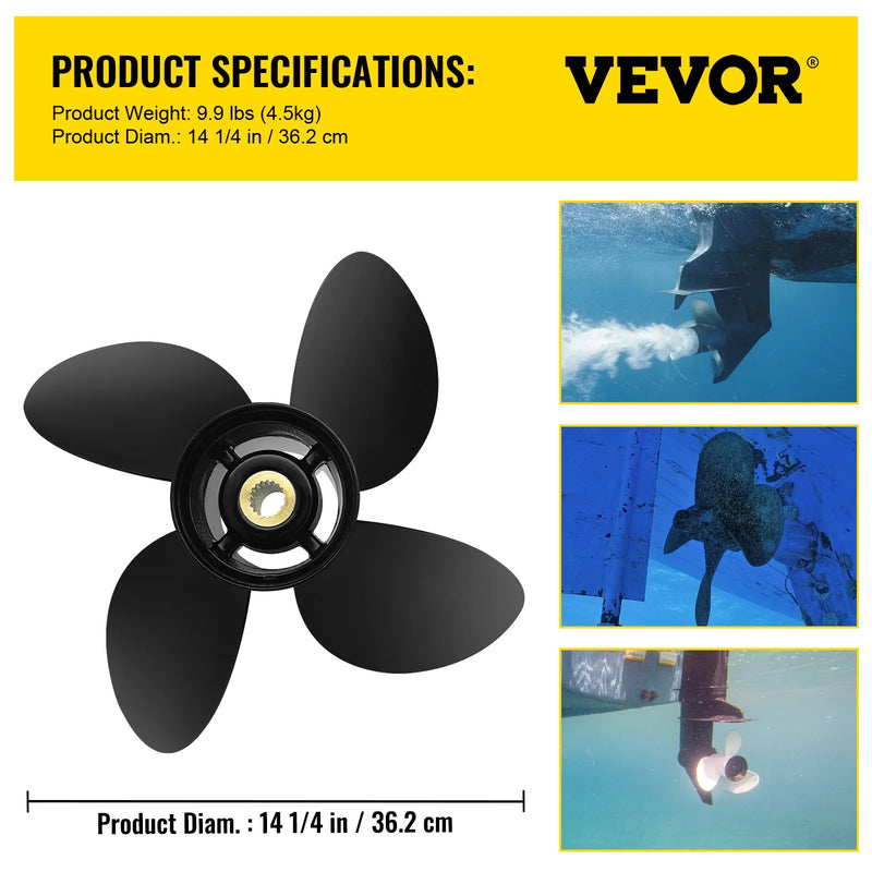 Alumīnija propellers 4 lāpstiņas, 36,2 × 48,3 cm, 19 zobi, RH, saderīgs ar Volvo Penta SX