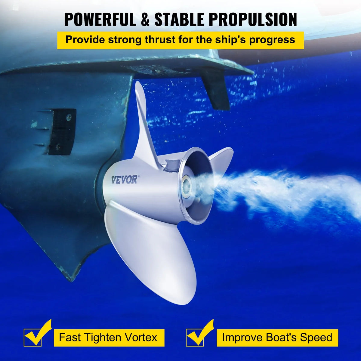 Steel Boat Propeller, OEM 3860709 Replacement, 3 Blades, 36.8 cm x 53.3 cm Pitch, Compatible with Volvo Penta SX Drive All Versions, 19 Tooth Spline, Right-Hand Rotation