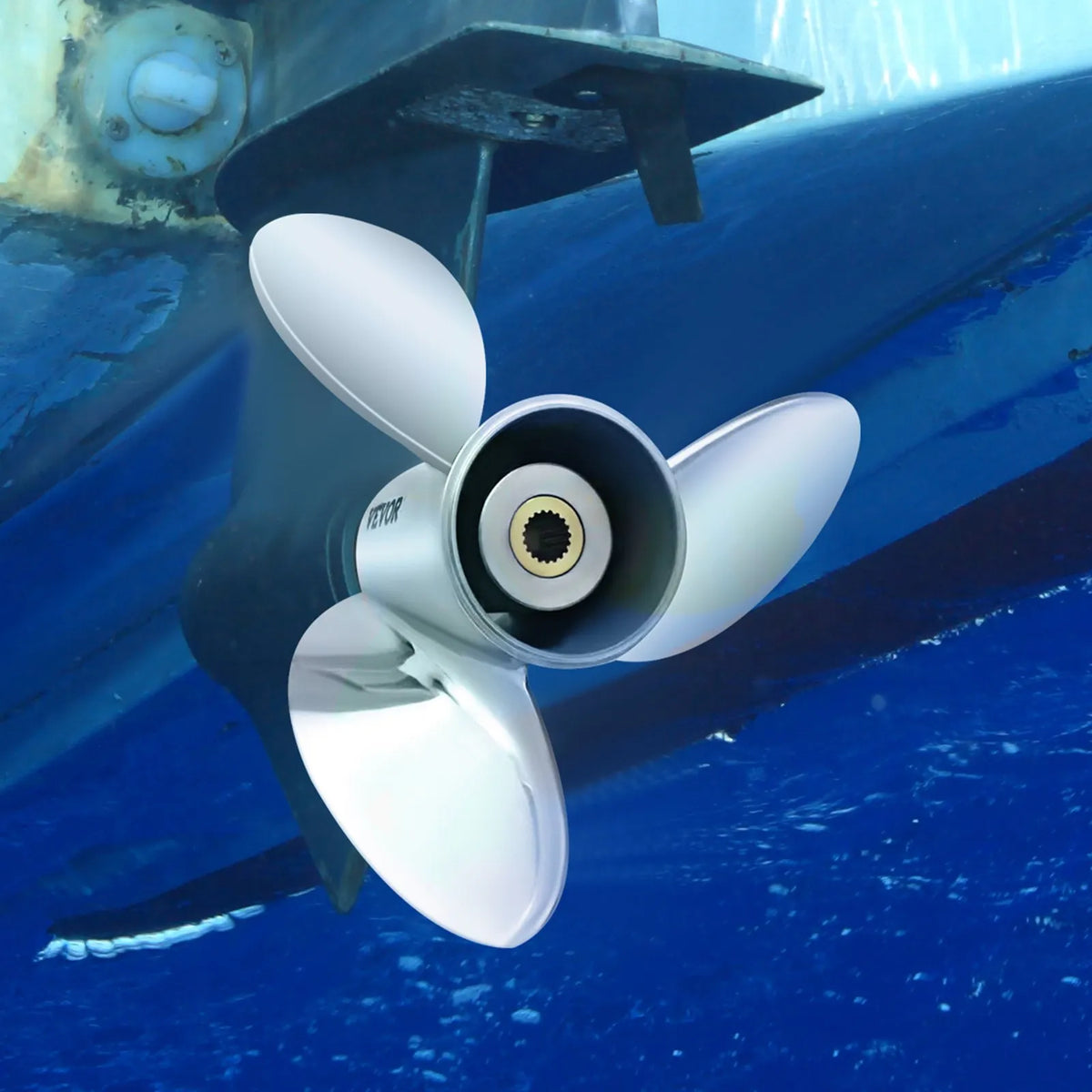 Steel Boat Propeller, OEM 3860709 Replacement, 3 Blades, 36.8 cm x 53.3 cm Pitch, Compatible with Volvo Penta SX Drive All Versions, 19 Tooth Spline, Right-Hand Rotation