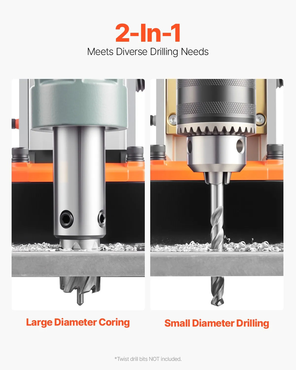VEVOR Magnetic Drill, 1550 W Motor, 50.8 mm Drilling Diameter, 13,000 N Magnetic Force Portable Magnetic Drill, 0–500 RPM Adjustable Speed for Metal Working Industrial and Home Use