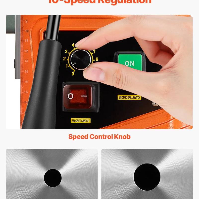 VEVOR magnētiskā urbjmašīna, 1550 W motors, 50,8 mm urbšanas diametrs, 13 000 N magnētiskā piespiedējspēka pārnēsājamais magnētiskais urbis, 0–500 apgr./min regulējams ātrums metāla apstrādei industriāli un mājas darbiem