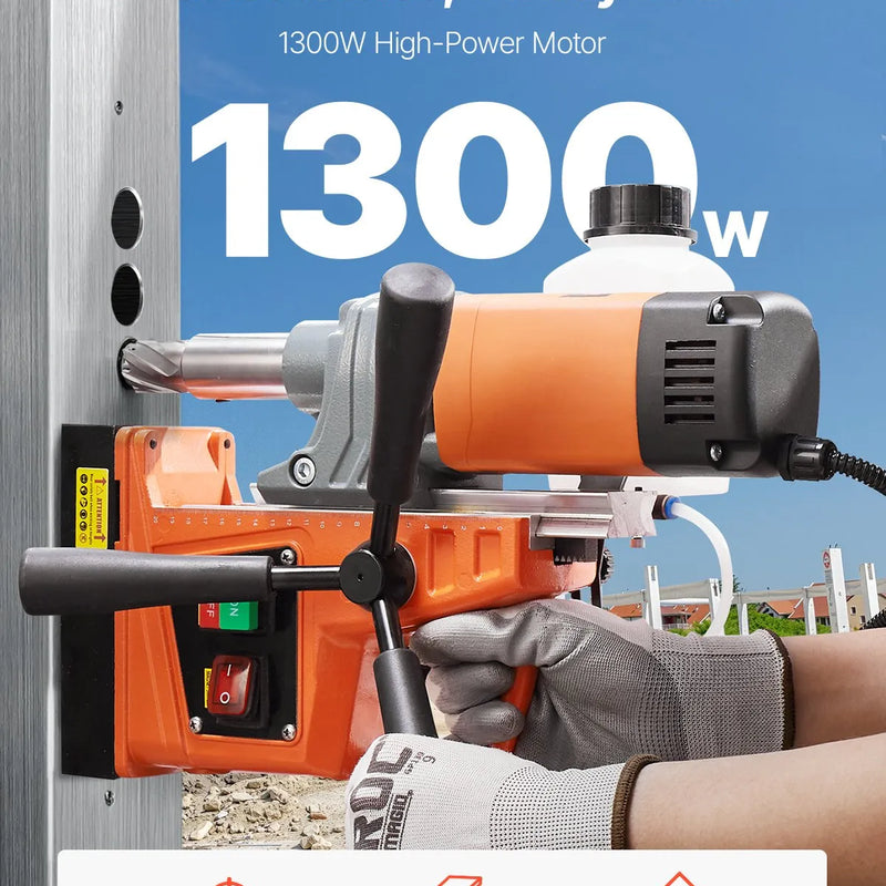 VEVOR magnētiskā urbjmašīna, 1300 W motors, Ø 40 mm urbuma diametrs, 12 500 N magnētiskā saķere, 810 apgr./min tukšgaitas ātrums, elektriskā magnētiskā urbjmašīna metālam, rūpniecībai un mājsaimniecībai