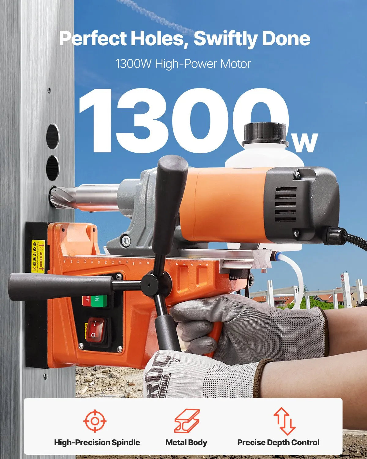 VEVOR Magnetic Drill, 1300 W Motor, Ø 40 mm Drilling Diameter, 12,500 N Magnetic Grip, 810 RPM No-Load Speed, Electric Magnetic Drill for Metal, Industrial and Domestic Use