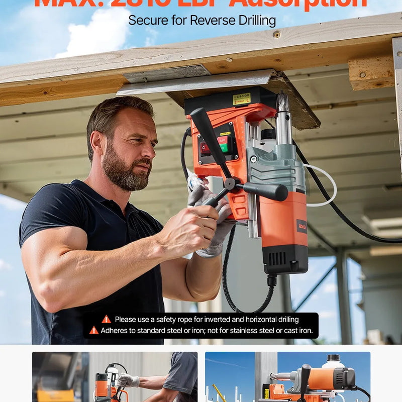 VEVOR magnētiskā urbjmašīna, 1300 W motors, Ø 40 mm urbuma diametrs, 12 500 N magnētiskā saķere, 810 apgr./min tukšgaitas ātrums, elektriskā magnētiskā urbjmašīna metālam, rūpniecībai un mājsaimniecībai