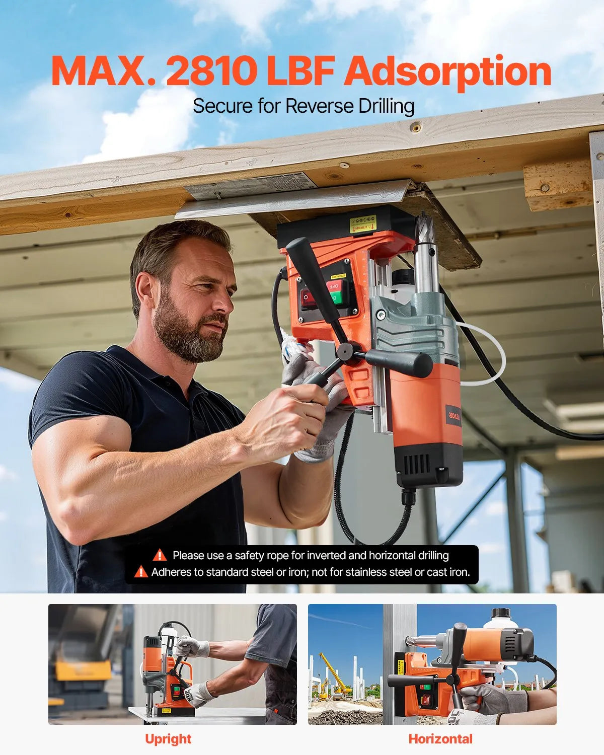 VEVOR Magnetic Drill, 1300 W Motor, Ø 40 mm Drilling Diameter, 12,500 N Magnetic Grip, 810 RPM No-Load Speed, Electric Magnetic Drill for Metal, Industrial and Domestic Use