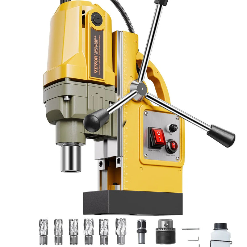 VEVOR magnētiskā urbjmašīna, 1400 W motors, 40 mm urbuma diametrs, 12 500 N pārnēsājama elektriskā magnētiskā urbjpresa, ar 11 serdeņa urbjiem, 800 apgr./min. ātrumu, urbjmašīna metāla virsmām, mājas un rūpniecības darbiem