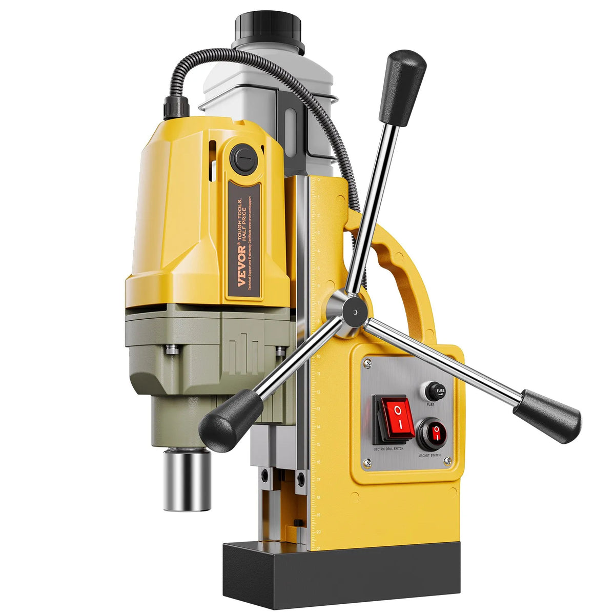 VEVOR Magnetic Drill Press, 1400 W Motor, 40 mm Drilling Diameter, 12,500 N Portable Electric Magnetic Drill Press with 11 Core Drills, 800 RPM Speed, Metal Surface Drilling Machine for Home and Industrial Use