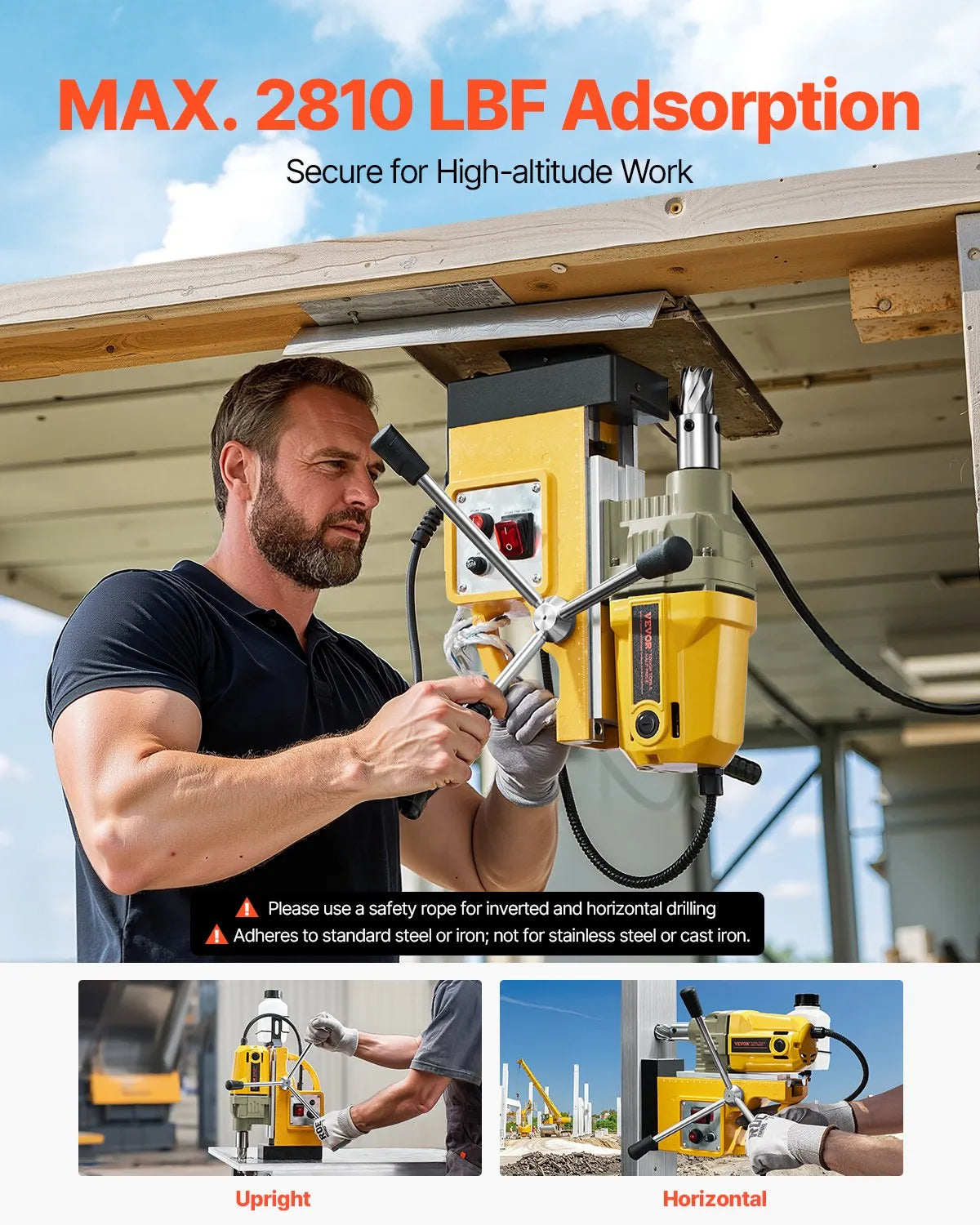 VEVOR Magnetic Drill Press, 1400 W Motor, 40 mm Drilling Diameter, 12,500 N Portable Electric Magnetic Drill Press with 11 Core Drills, 800 RPM Speed, Metal Surface Drilling Machine for Home and Industrial Use