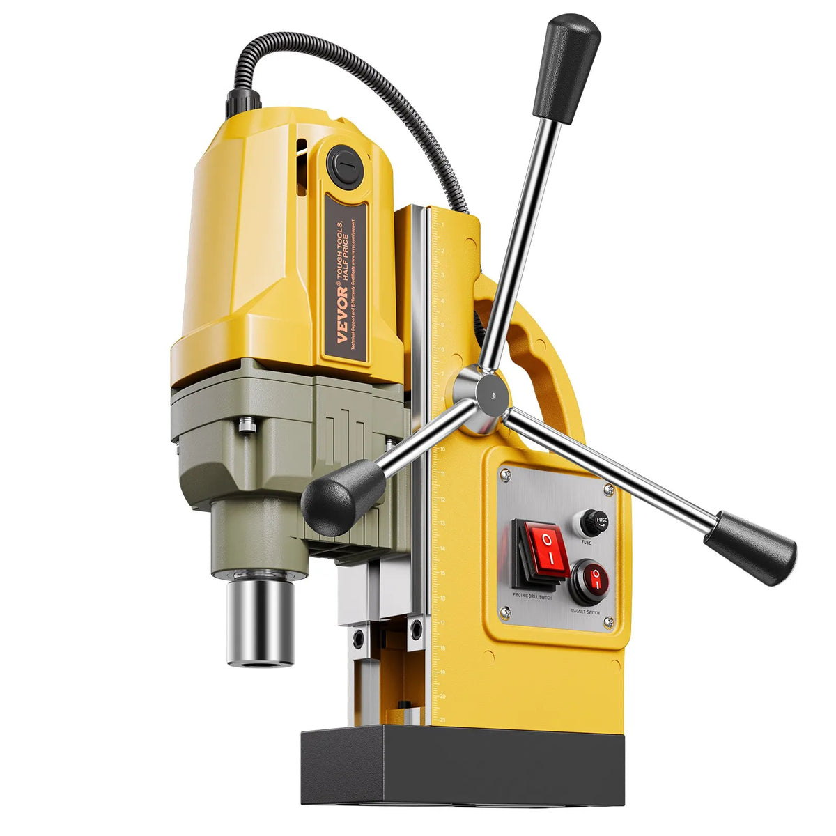 VEVOR Magnetic Drill Press, 1400 W Motor, 40 mm Drilling Diameter, 12,500 N Portable Electric Magnetic Drill Press with 11 Core Drills, 800 RPM Speed, Metal Surface Drilling Machine for Home and Industrial Use