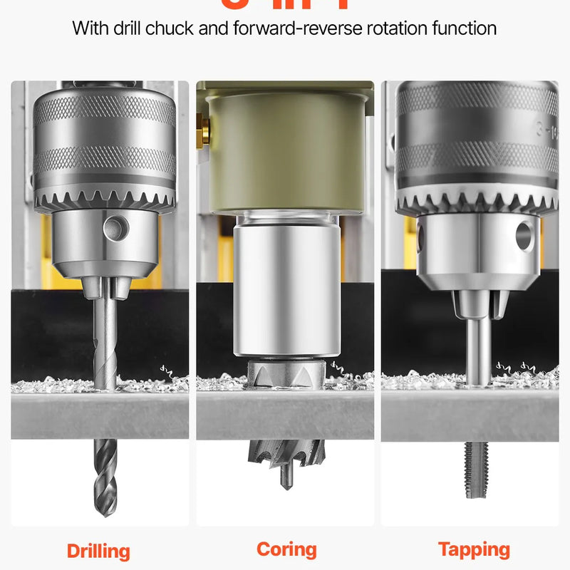 VEVOR magnētiskā urbjmašīna, 1200 W motors, 40 mm urbuma diametrs, 12 500 N elektriskā magnētiskā urbjmašīna ar 2 vainadziņiem, mainīgs ātrums, urbjmašīna metāla virsmām, mājas un rūpniecības darbiem, dzeltena