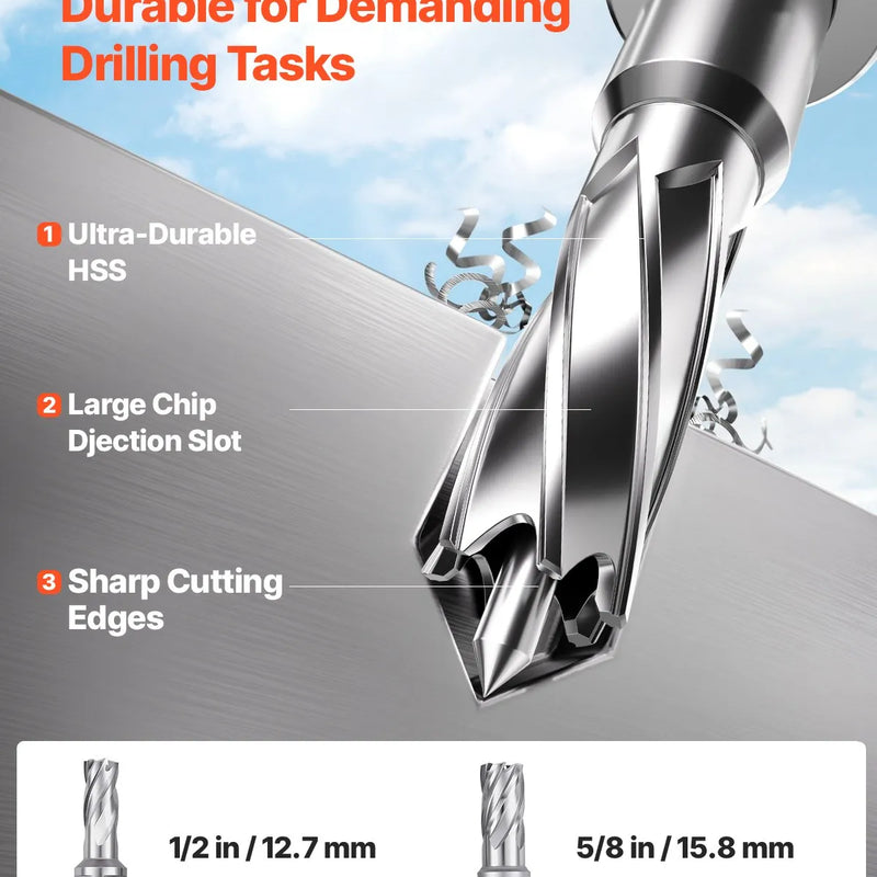 VEVOR magnētiskā urbjmašīna, 1200 W motors, 40 mm urbuma diametrs, 12 500 N elektriskā magnētiskā urbjmašīna ar 2 vainadziņiem, mainīgs ātrums, urbjmašīna metāla virsmām, mājas un rūpniecības darbiem, dzeltena