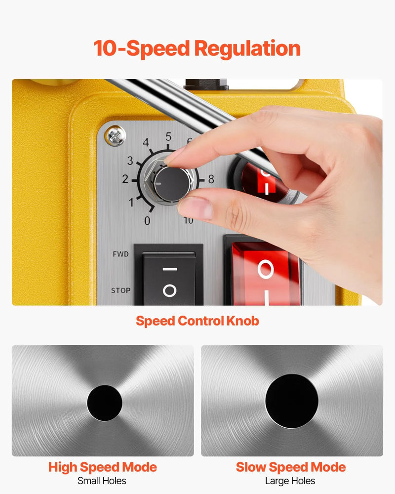 VEVOR magnētiskā urbjmašīna, 1200 W motors, 40 mm urbuma diametrs, 12 500 N elektriskā magnētiskā urbjmašīna ar 2 vainadziņiem, mainīgs ātrums, urbjmašīna metāla virsmām, mājas un rūpniecības darbiem, dzeltena