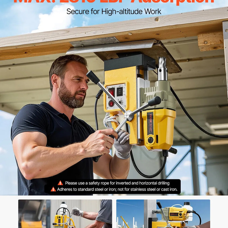VEVOR magnētiskā urbjmašīna, 1200 W motors, 40 mm urbuma diametrs, 12 500 N elektriskā magnētiskā urbjmašīna ar 2 vainadziņiem, mainīgs ātrums, urbjmašīna metāla virsmām, mājas un rūpniecības darbiem, dzeltena