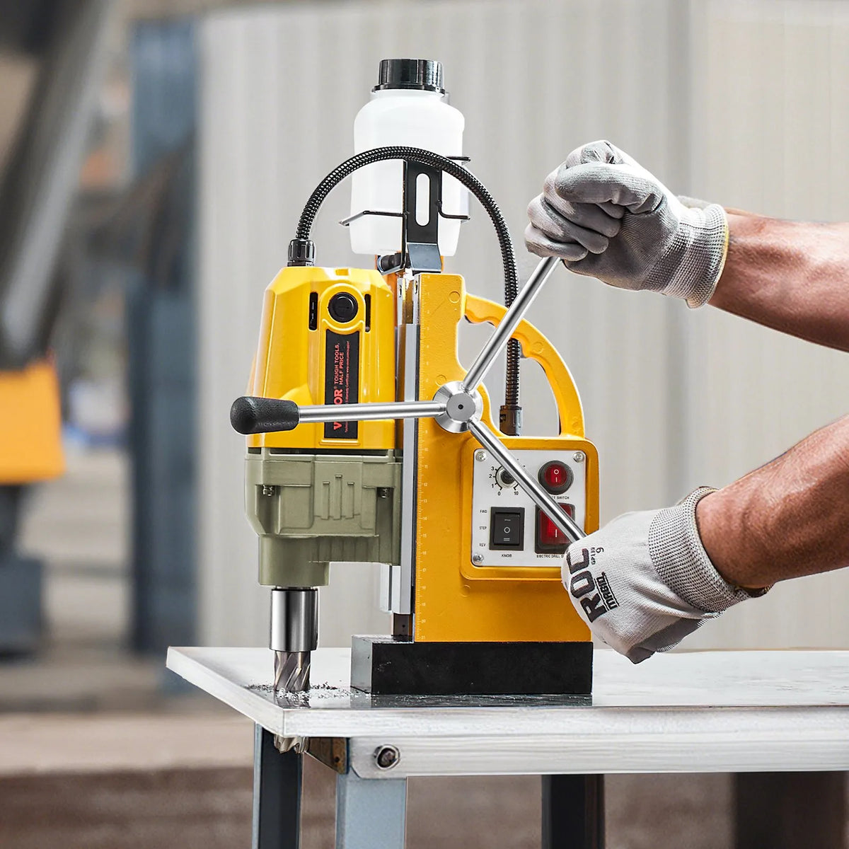 VEVOR Magnetic Drill, 1200 W Motor, 40 mm Drilling Diameter, 12,500 N Electric Magnetic Drill with 2 Cutters, Variable Speed, Drill for Metal Surfaces, Home and Industrial Work, Yellow