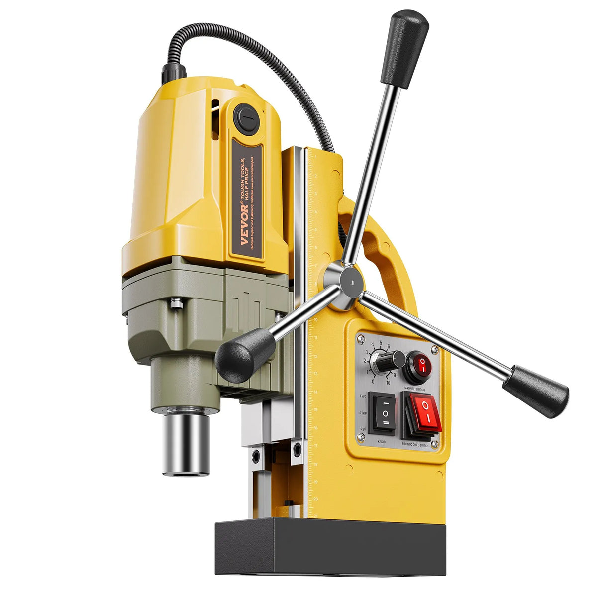 VEVOR Magnetic Drill, 1200 W Motor, 40 mm Drilling Diameter, 12,500 N Electric Magnetic Drill with 2 Cutters, Variable Speed, Drill for Metal Surfaces, Home and Industrial Work, Yellow