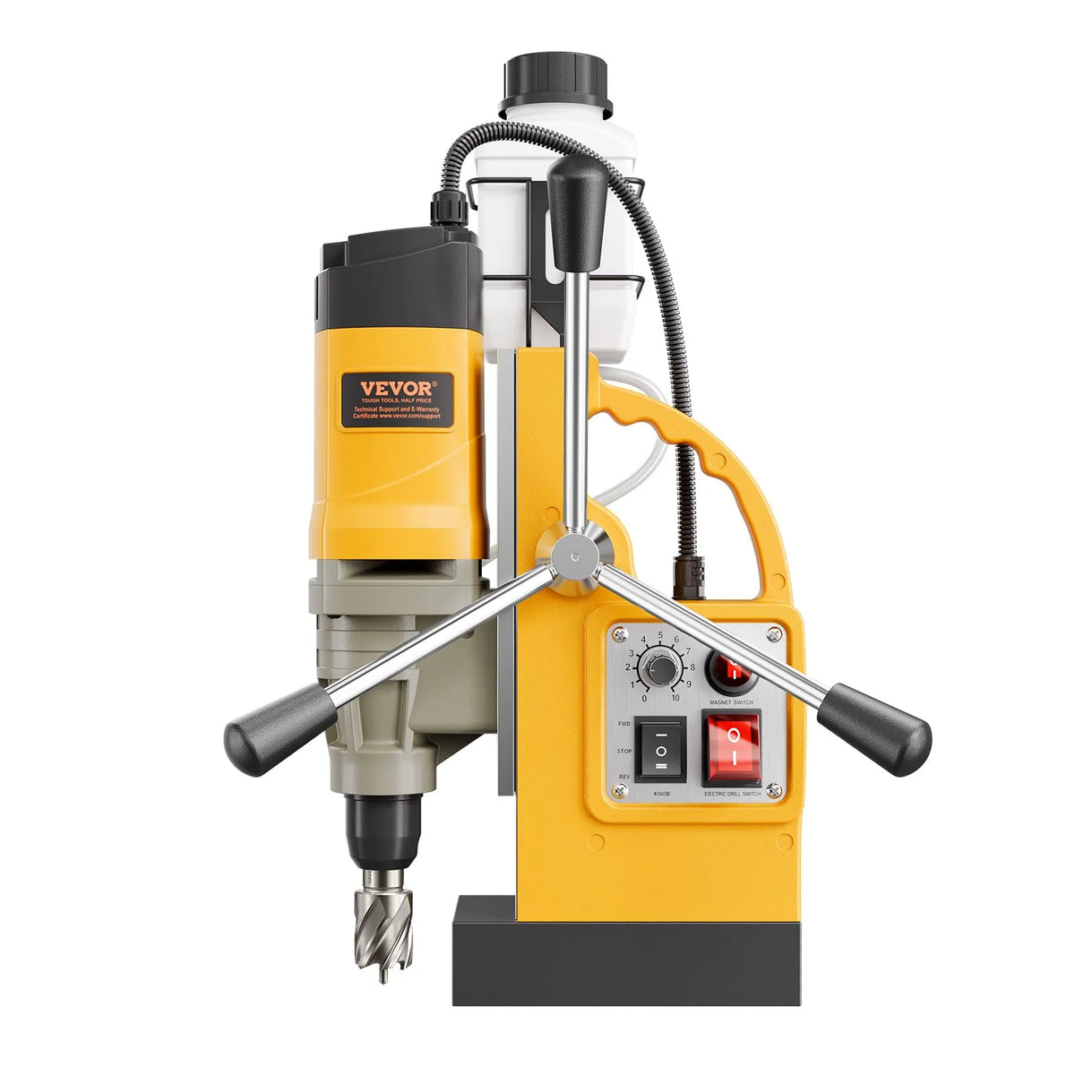 VEVOR Magnetic Drill, 1400 W Motor, 50 mm Drilling Diameter, 12,800 N Magnetic Force, Electric Magnetic Drilling Press with 6 Core Drills, Variable Speed, Metal Surface Drill, Home and Industrial Use, Yellow