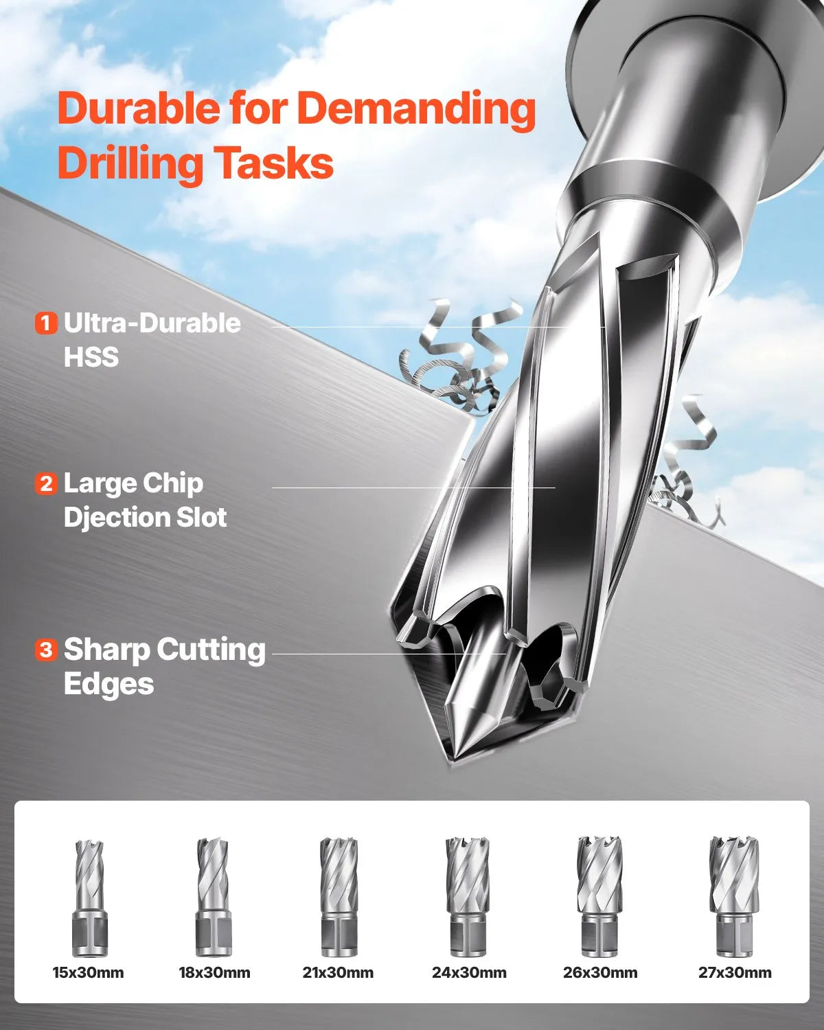 VEVOR Magnetic Drill, 1400 W Motor, 50 mm Drilling Diameter, 12,800 N Magnetic Force, Electric Magnetic Drilling Press with 6 Core Drills, Variable Speed, Metal Surface Drill, Home and Industrial Use, Yellow