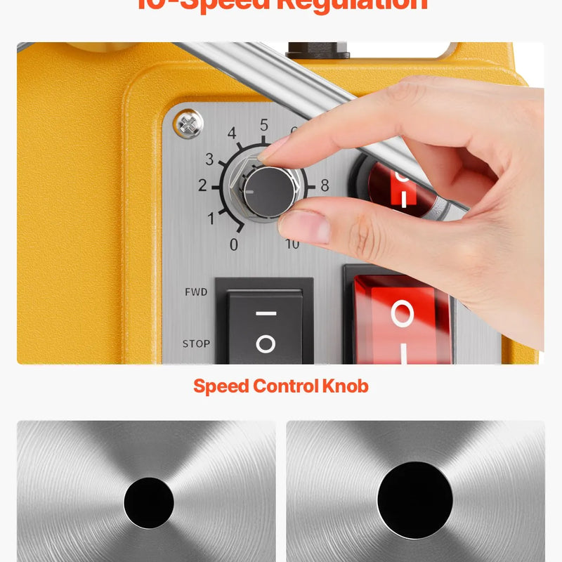 VEVOR magnētiskā urbjmašīna, 1400 W motors, 50 mm urbuma diametrs, 12 800 N magnētiskais spēks, elektriskā magnētiskā urbjpresa ar 6 serdeņa urbjiem, maināms ātrums, urbjmašīna metāla virsmām, mājas un rūpniecības darbiem, dzeltena