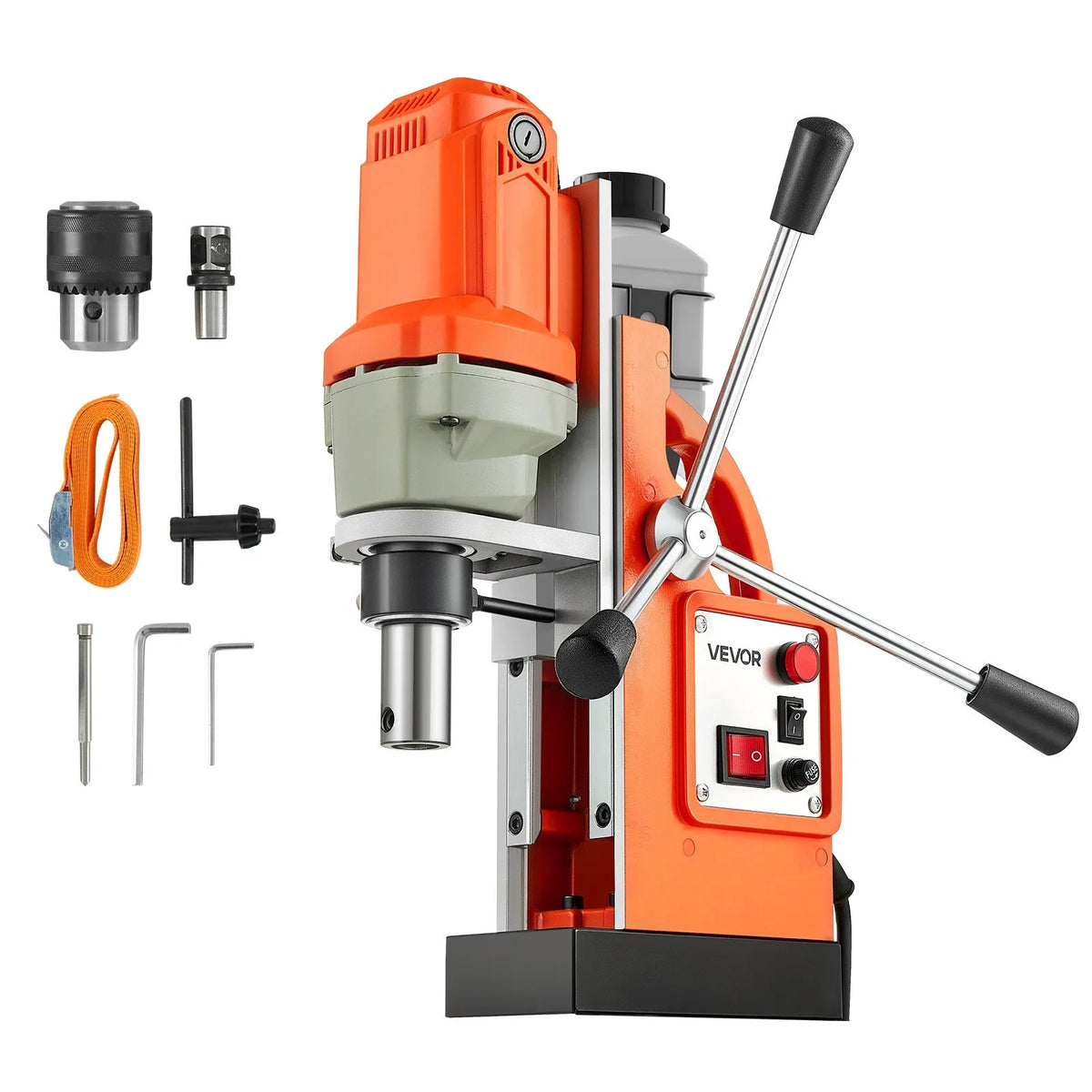 VEVOR Magnetic Drill Press, 1200 W, 38 mm Drilling Diameter, 10,000 N Magnetic Force, 900 RPM Speed, Weldon Chuck, Efficient Cooling, for Metal Surfaces, Industrial and Home Use