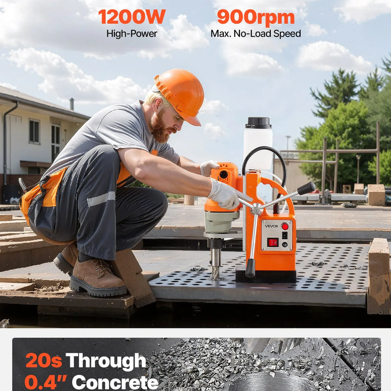 VEVOR magnētiskā urbjmašīna, 1200 W, 38 mm urbuma diametrs, 10 000 N magnētiskais spēks, 900 apgr./min. ātrums, ar Weldon stiprinājumu, efektīva dzesēšana, metāla virsmām, rūpniecībai un mājas darbiem