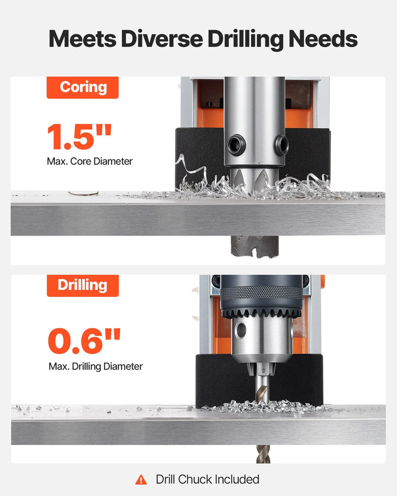 VEVOR magnētiskā urbjmašīna, 1200 W, 38 mm urbuma diametrs, 10 000 N magnētiskais spēks, 900 apgr./min. ātrums, ar Weldon stiprinājumu, efektīva dzesēšana, metāla virsmām, rūpniecībai un mājas darbiem