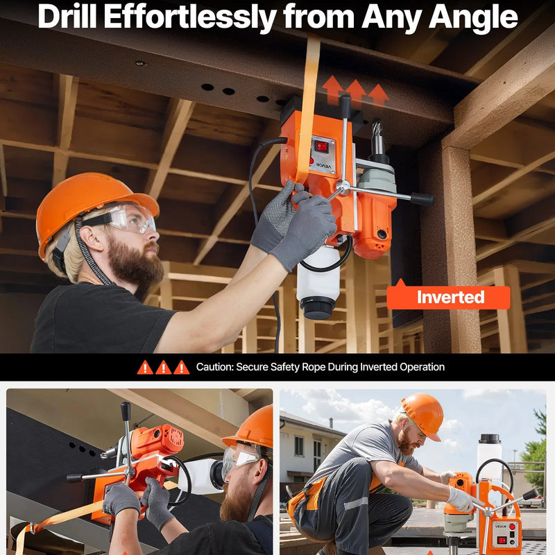 VEVOR magnētiskā urbjmašīna, 1200 W, 38 mm urbuma diametrs, 10 000 N magnētiskais spēks, 900 apgr./min. ātrums, ar Weldon stiprinājumu, efektīva dzesēšana, metāla virsmām, rūpniecībai un mājas darbiem